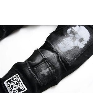 Men'S Pants Streetwear Fashion Trousers Jeans Skull Black