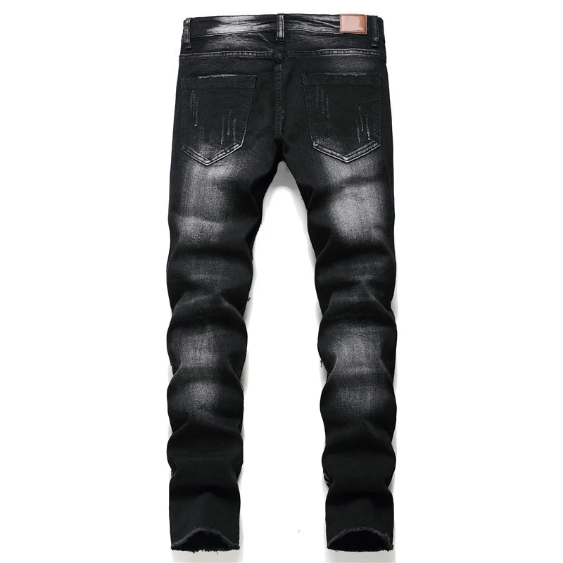 Men'S Pants Streetwear Fashion Trousers Jeans Skull Black