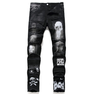 Men'S Pants Streetwear Fashion Trousers Jeans Skull Black