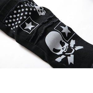 Men'S Pants Streetwear Fashion Trousers Jeans Skull Black