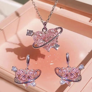 Y2K Crystal Pink Heart Necklac