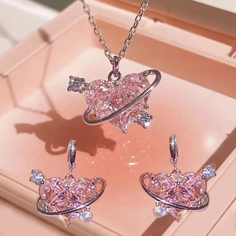 Y2K Crystal Pink Heart Necklac