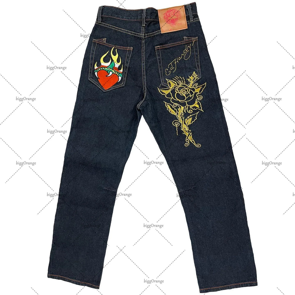 Printed street jeans men's Y2K hip-hop