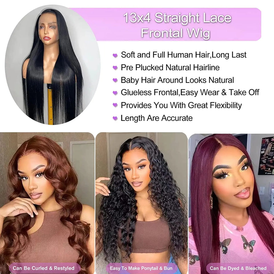 30 32 Inch Brazilian Bone Straight 13x4 13x6 Transparent Lace Front Human