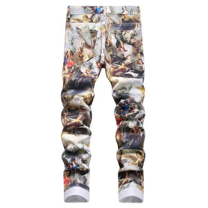 Men Classical Painting Print Jeans Fashion