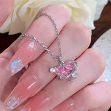 Y2K Crystal Pink Heart Necklac