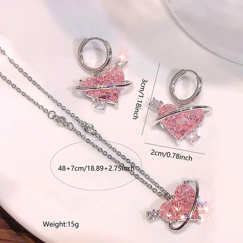 Y2K Crystal Pink Heart Necklac