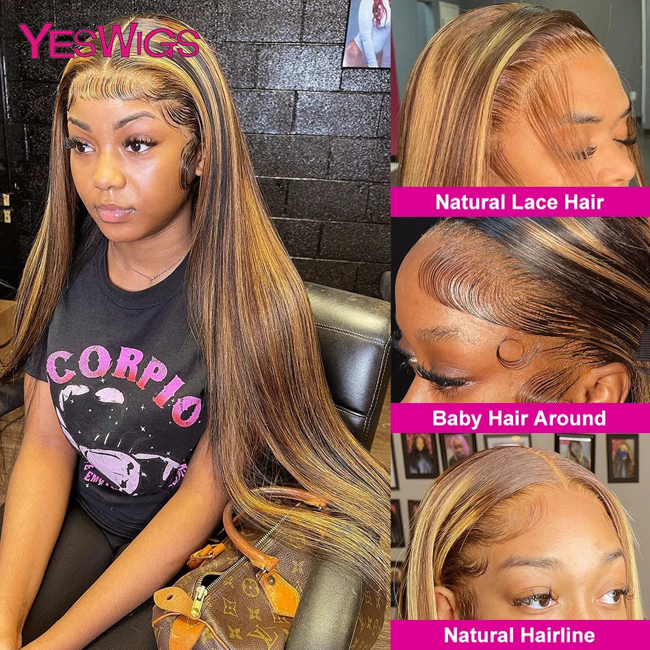 HD 13x6 Highlight Wig Human Hair Honey Blonde