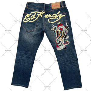 Printed street jeans men's Y2K hip-hop