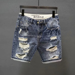 Men's Ripped Denim Shorts Fashionable Summer